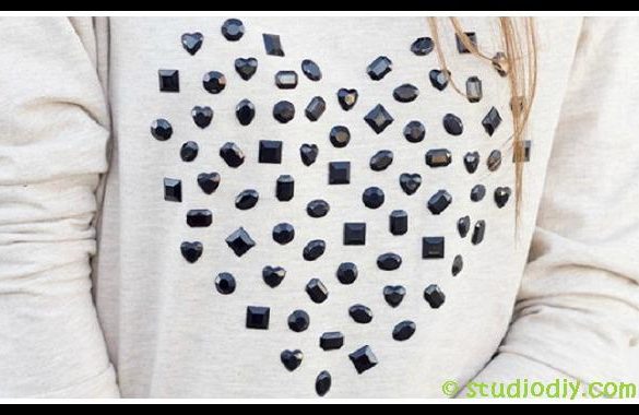 DIY Jeweled Heart Sweatshirt
