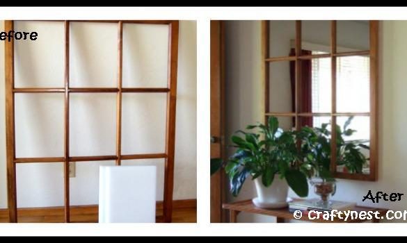 DIY Salvaged window frame mirror