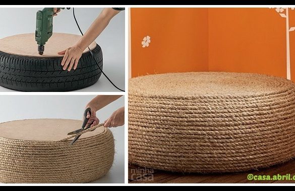 DIY Ottoman from old tire Tutorial