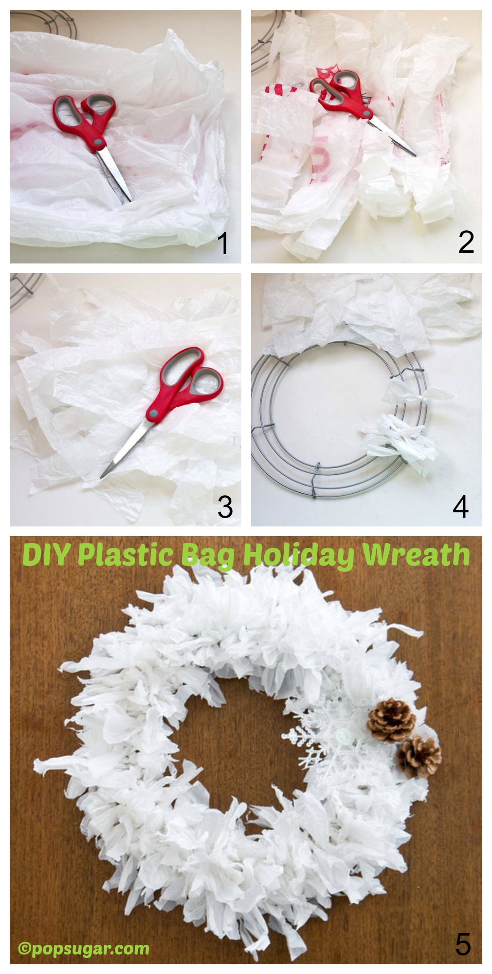 Plastic Bag Holiday Wreath - DIY Home Tutorials