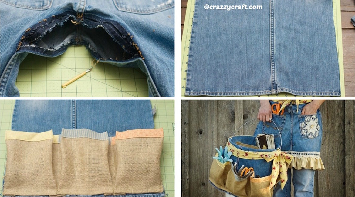 denim apron and basket from old jeans