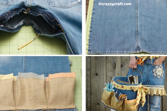 denim apron and basket from old jeans