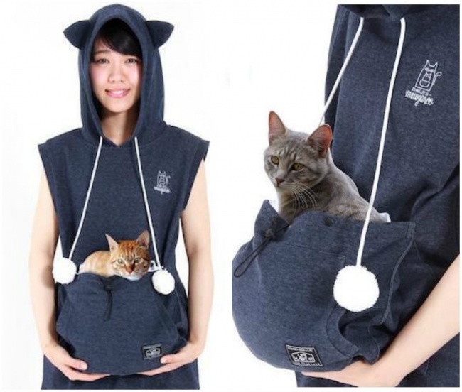 A kangaroo top for snuggling with cats