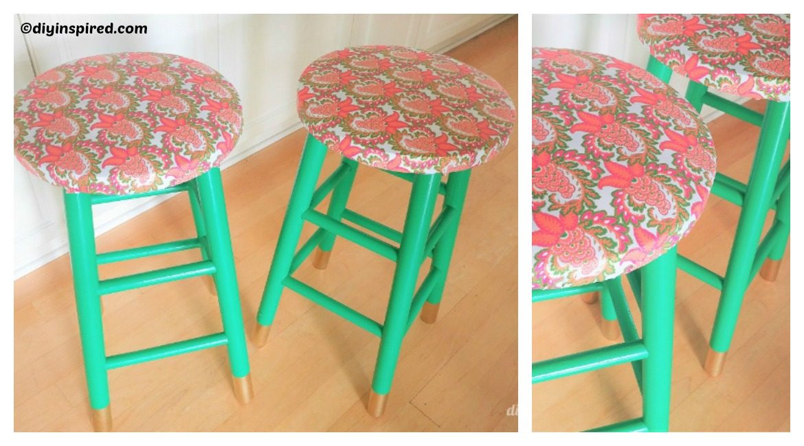 DIY Emerald Green Gold Stool Makeover Tutorial